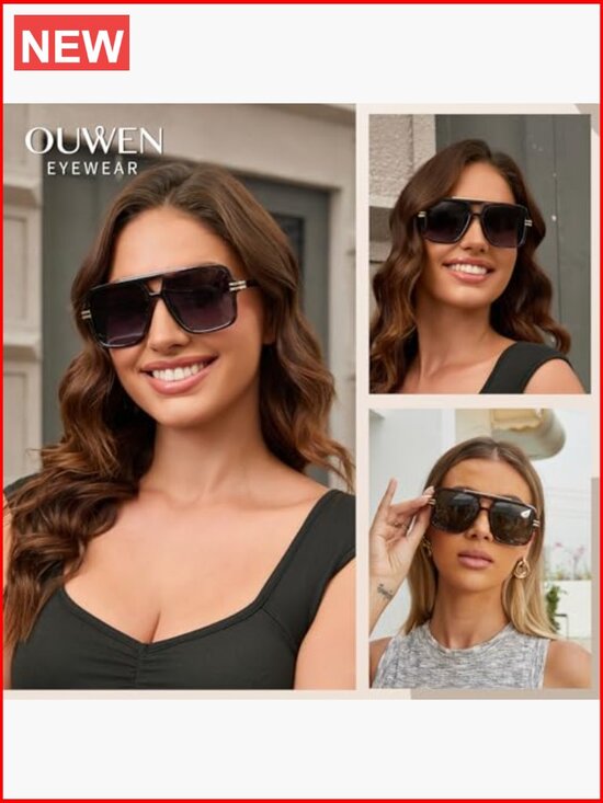 Retro Oversized Polarized Square Sunglasses with UV Protection main image 6